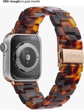 Solace Perma Apple Watch Band Tortoise Shell Resin Link Bracelet Gold Tone